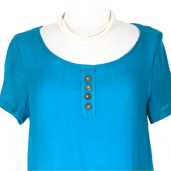 Miss Nikky Aqua Blue Short Sleeve Scooped Neck Layered Shift Dress size Medium - Picture 6 of 15